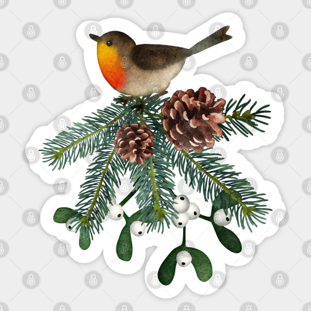 Song Bird Tree Branch Evergreen Pinecone Nature Lover's Sticker by Pine Hill Goods